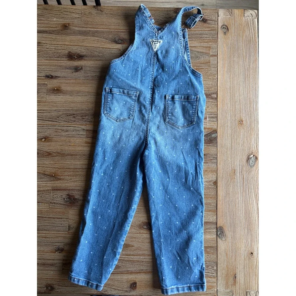 OshKosh B'gosh Kids Blue Polka Dot Denim Bib Overalls Size 5T Medium Wash